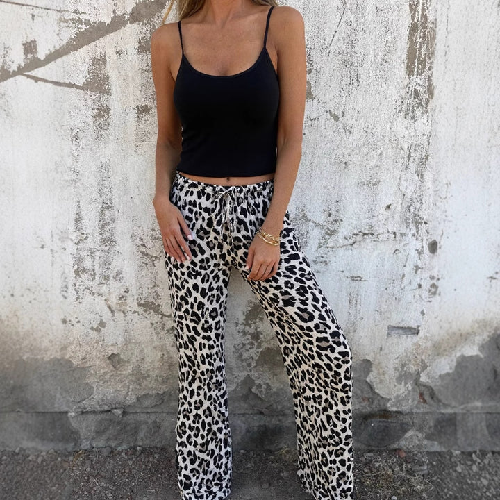 Dame afslappet joggingbukser med leopardmønster og elastisk talje Stilla