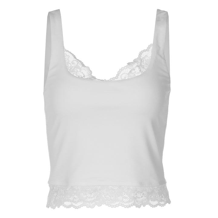 Dame blonde crop top med smalle stropper og elastisk underbuste bånd Skovae