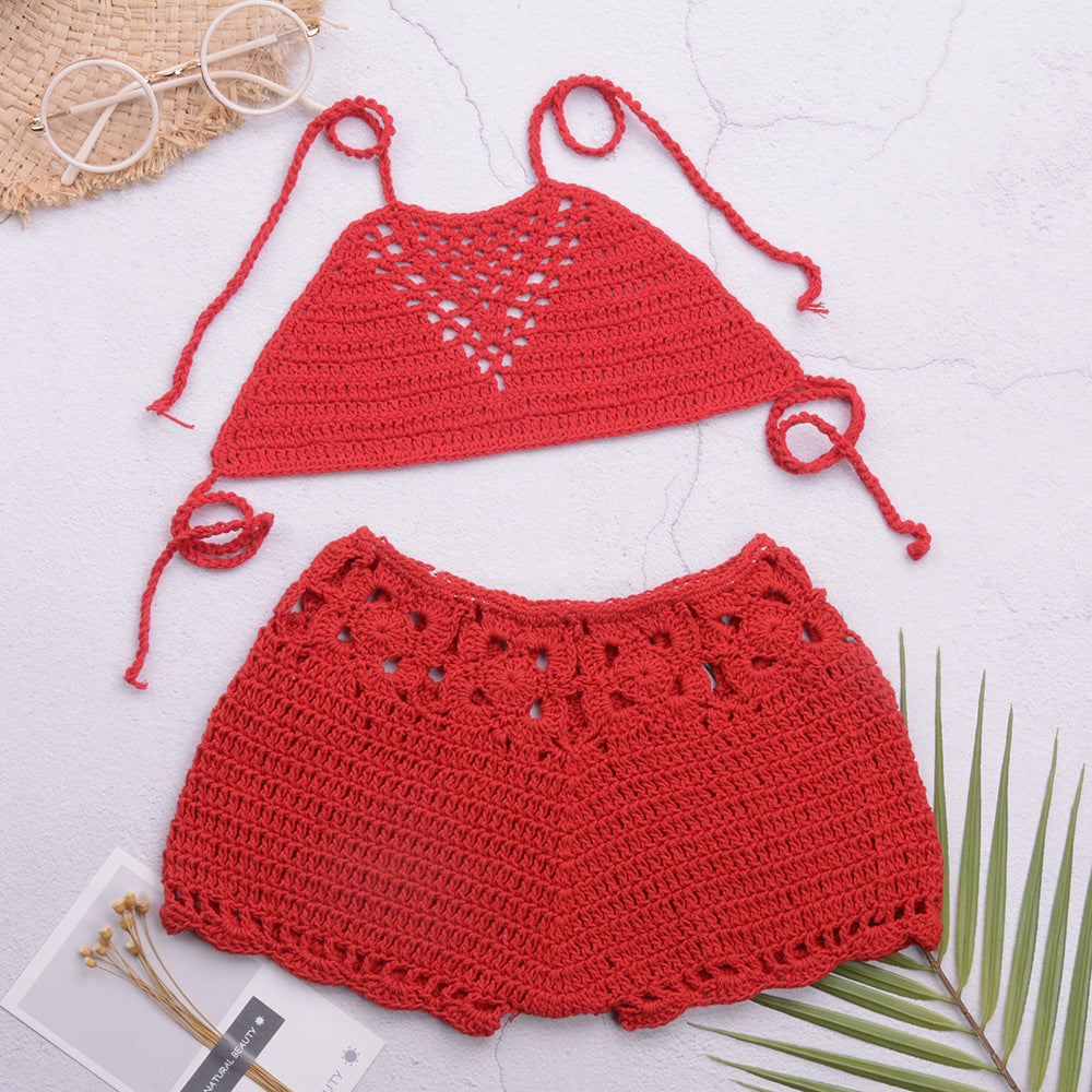 Dame håndcrochet bikini-top med matchende shorts Stilla