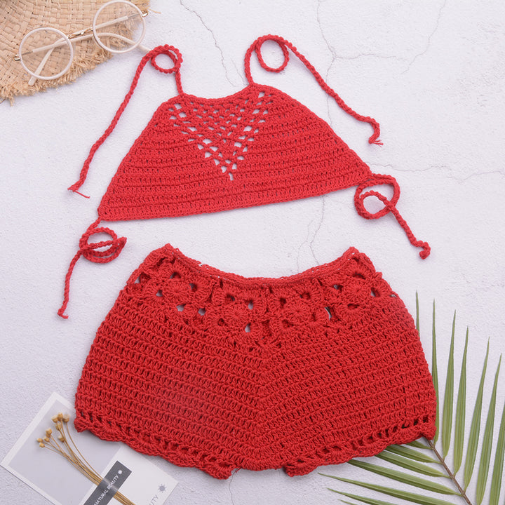 Dame håndcrochet bikini-top med matchende shorts Stilla