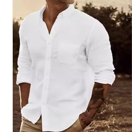 Herrer Elegant Linned skjorte med brystlomme og Slim Fit Stilla