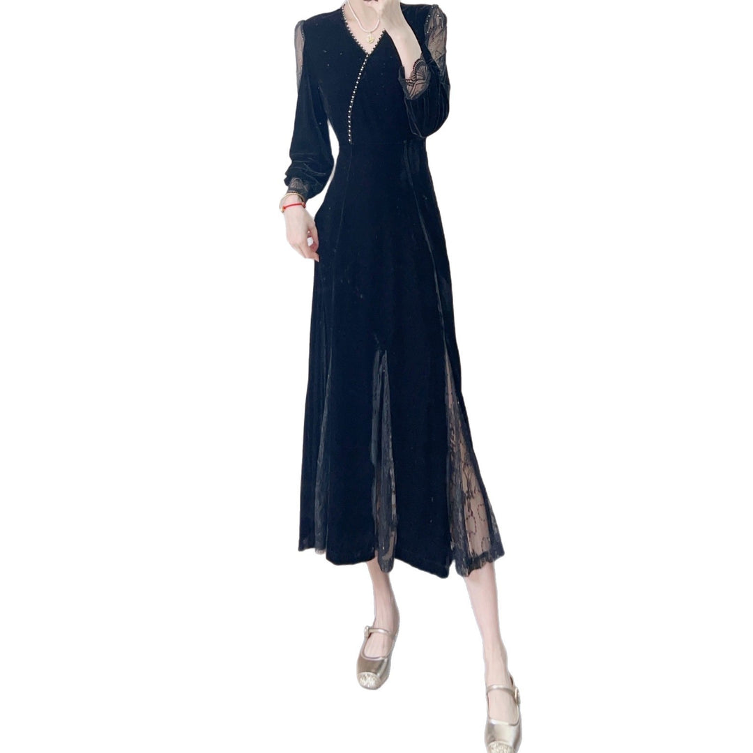 Dame Elegant Maxikjole med transparente ærmer og perlelukning Stilla