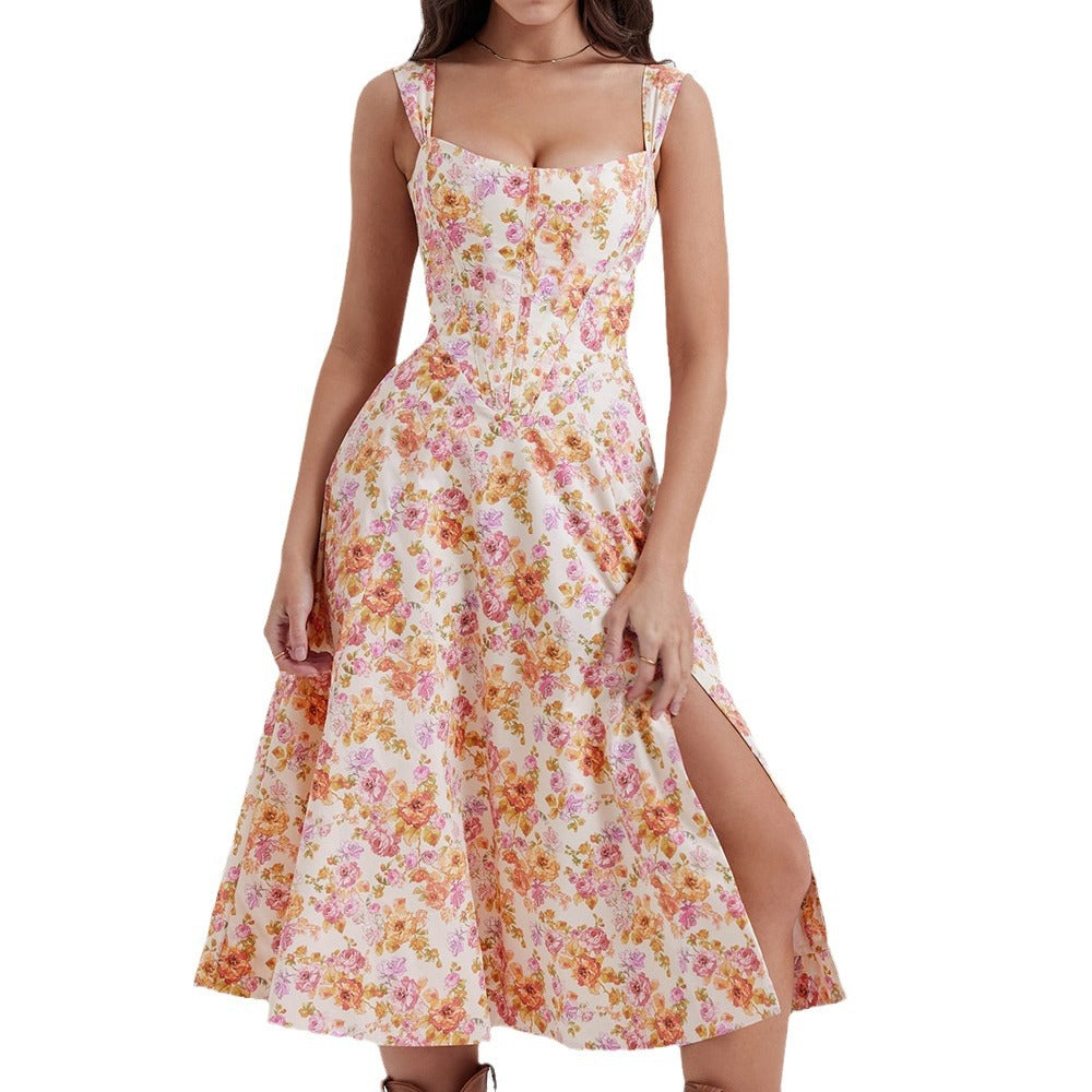 Dame maxi kjole med off-shoulder design og blomsterprint Skovae