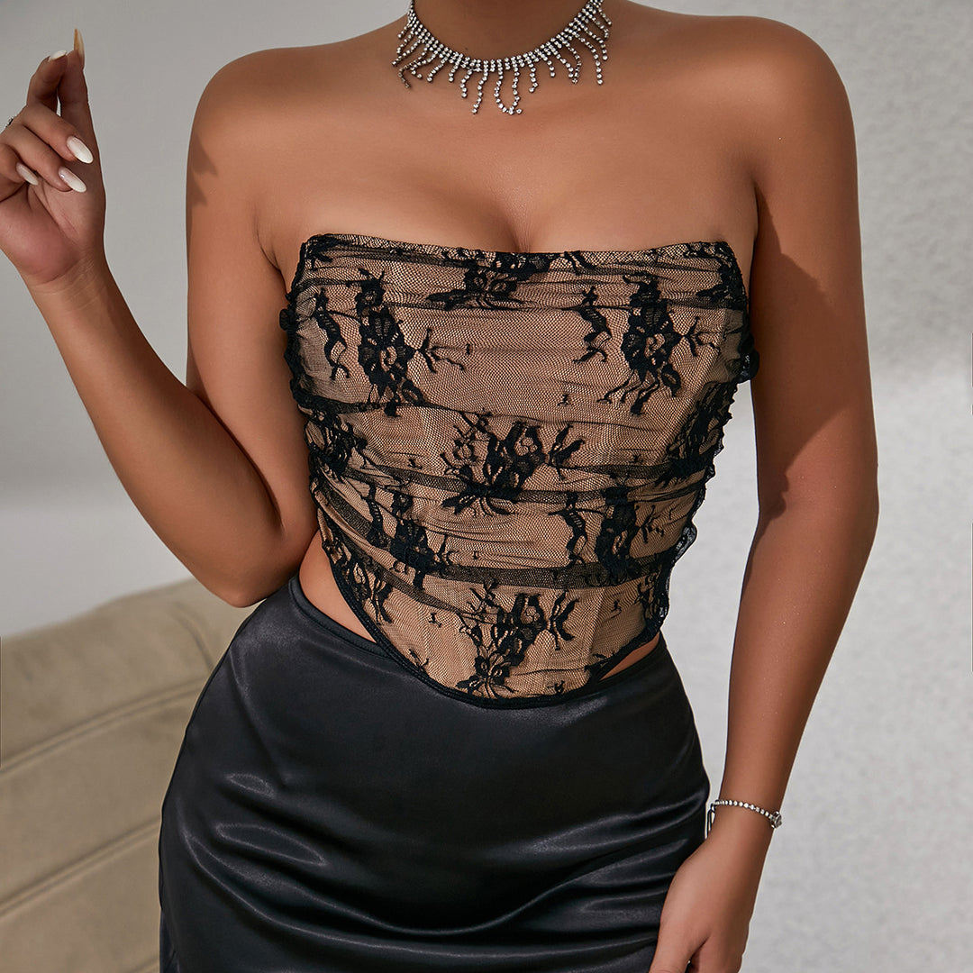 Dame Bustier-top med gennemsigtig spidsindsats og raffinerede detaljer Stilla