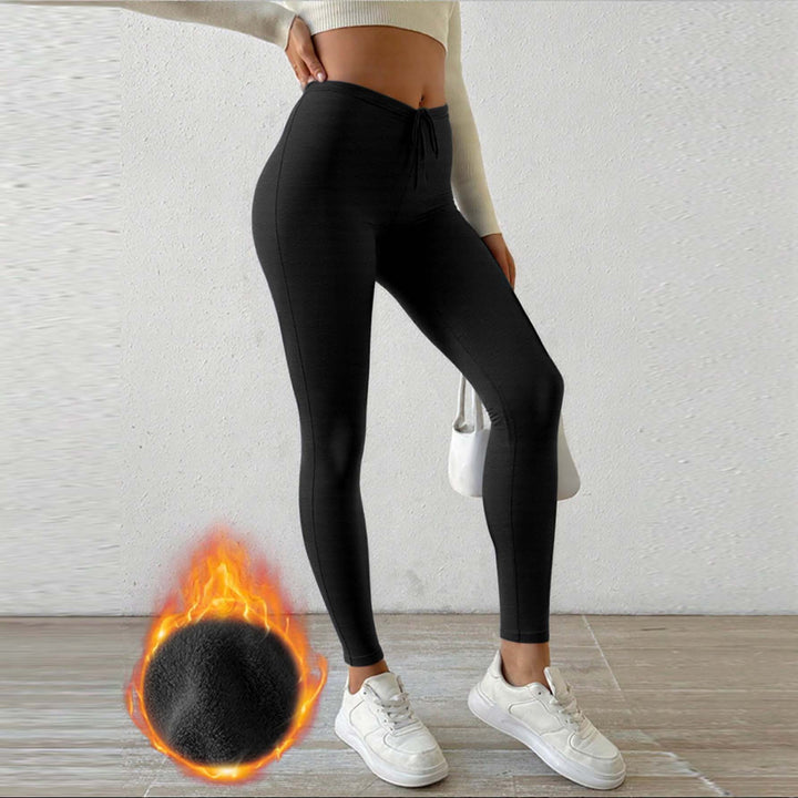 Dame Fleece-fôrede leggings med høj talje og snøresnor Skovae