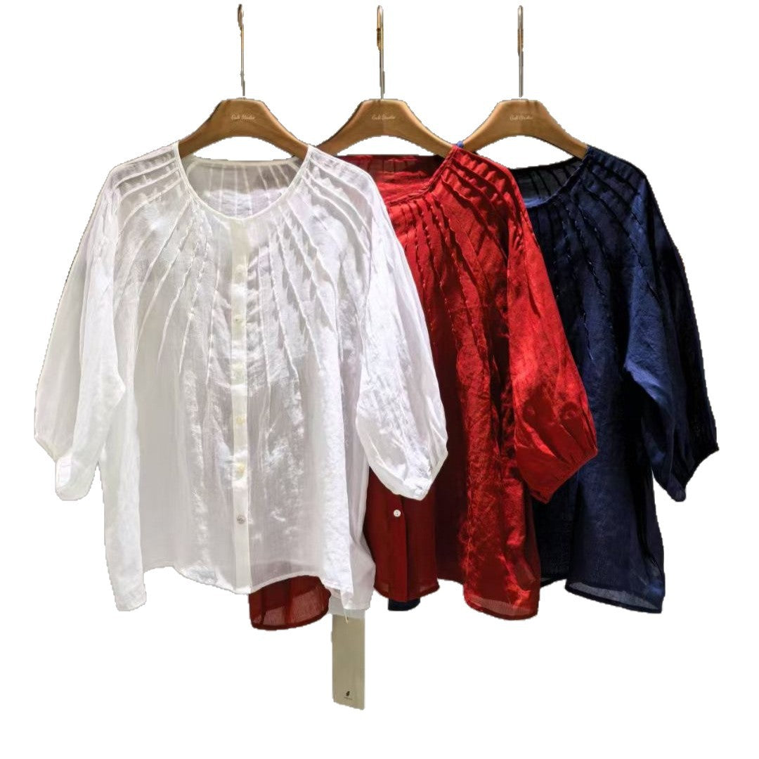 Femme Plissé-udskæring Bluse med Ballonærmer Stilla