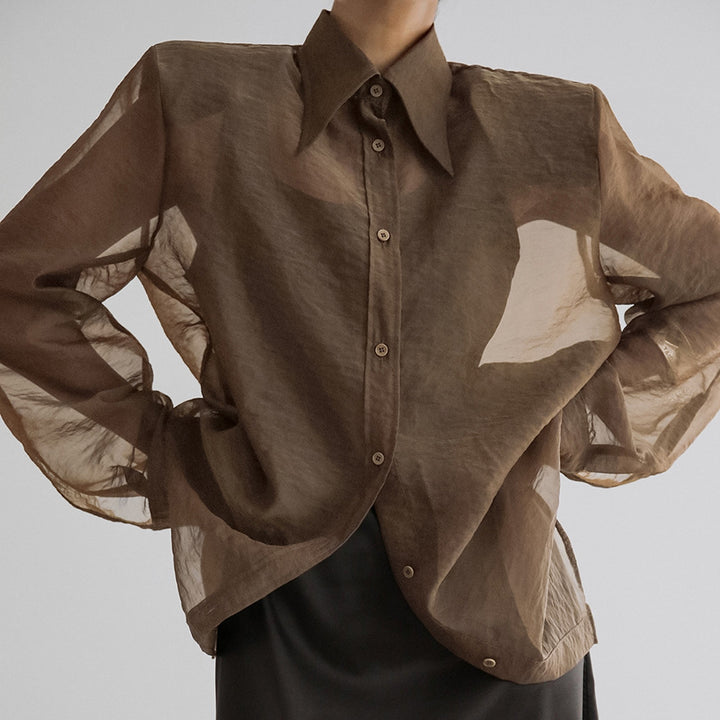 Dame store størrelser skjorte bluse med asymmetrisk design og gennemsigtige ærmer Stilla