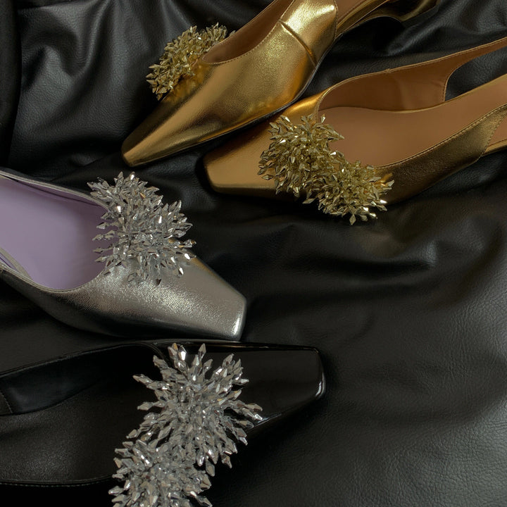Dame Slingback hæl mules med dekorative krystaldekorationer Stilla
