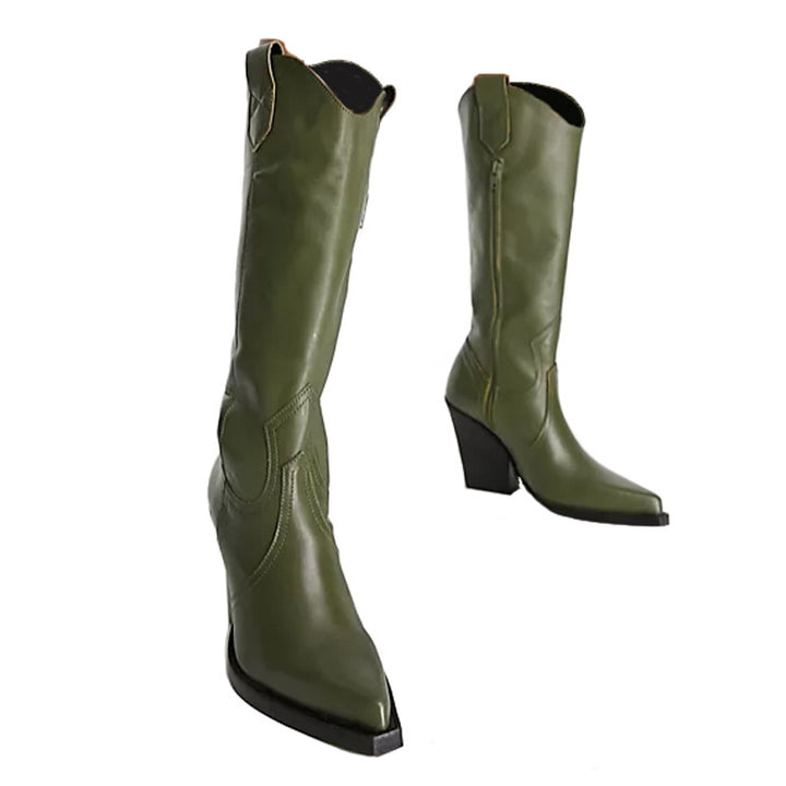 Femme Western-stil knælange stiletto-støvler med dekorative detaljer  Stilla