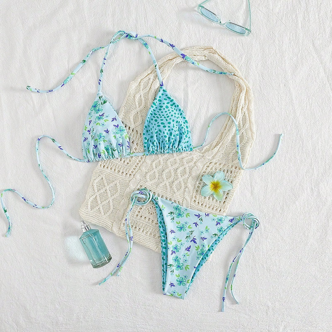 Dame trekant bikini sæt med smukke blomster mønstre Skovae