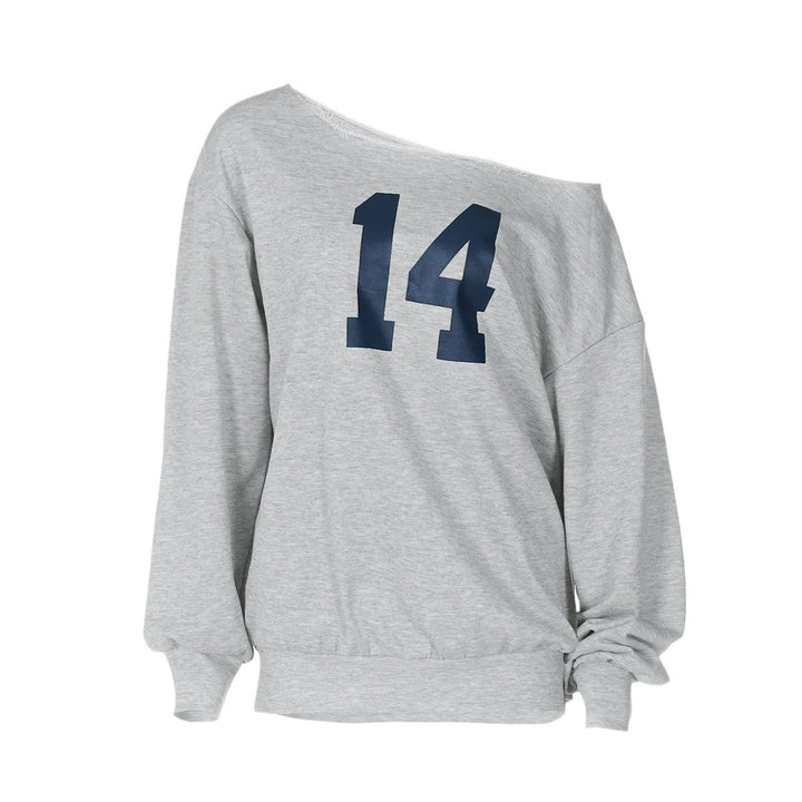 Dame sporty oversized pullover med off-shoulder skæring og iøjnefaldende print Stilla
