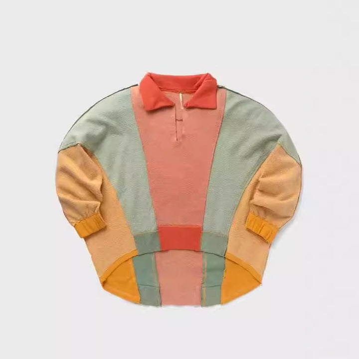 Dame moderne oversized pullover med unik farvemix Stilla