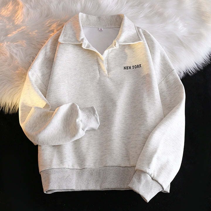 Femme Cropet Polo Sweatshirt med broderet detalje Stilla