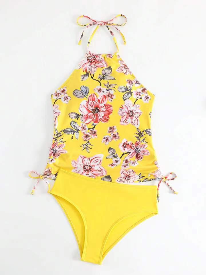 Dame Tankini-sæt med blomstret top og høj talje Stilla