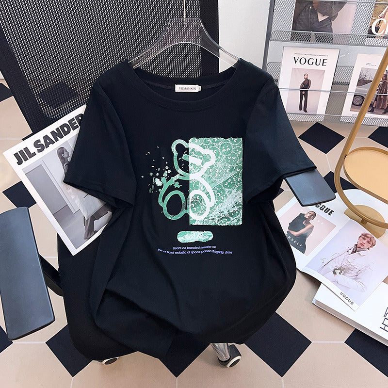 Dame T-Shirt med kunstnerisk teddy-design og afslappet skærsnit Stilla