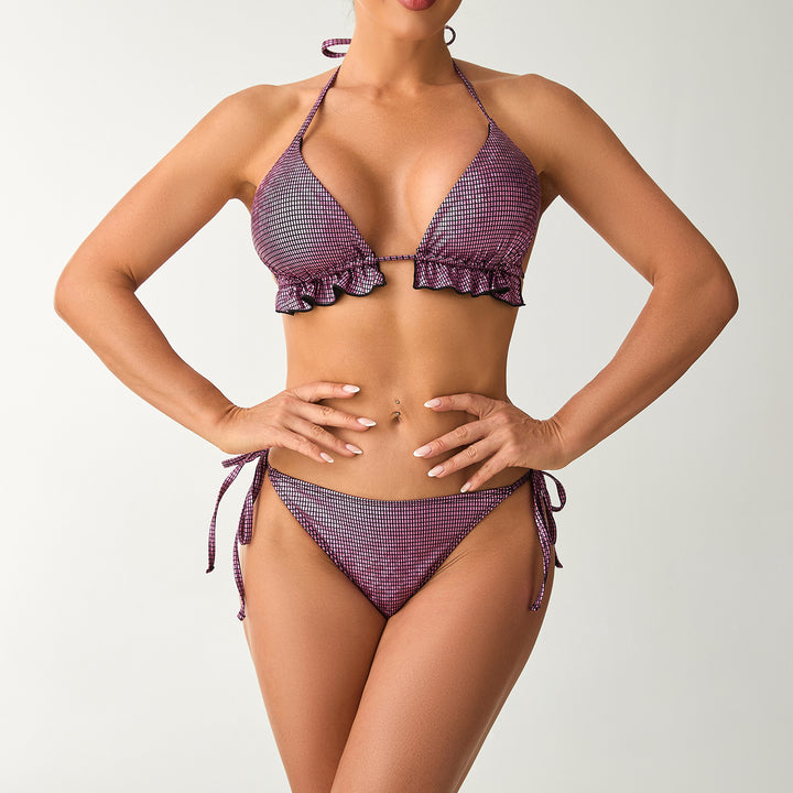 Dame bikini sæt med flæse detaljer og dekorative bånd Skovae