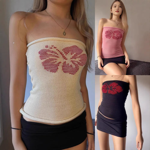 Dame Bandeau-top med blomsterdesign og elastisk strik Stilla