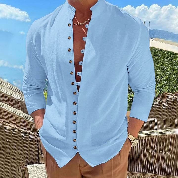 Herrer Langærmet skjorte i moderne Henley-stil med dekorative knapper og afslappet pasform Stilla