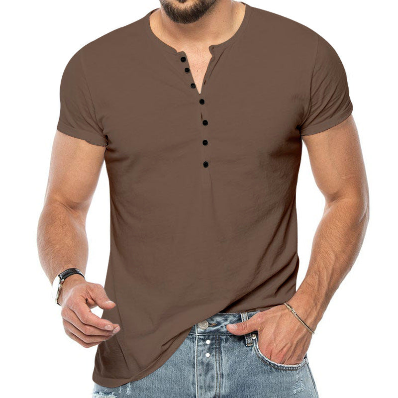 Herrer kortærmet Henley-shirt med moderne knaplukning og kvalitetsmaterialer Stilla