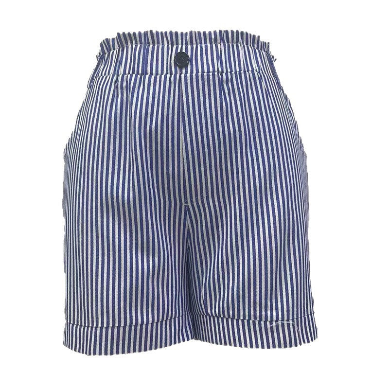 Dame stribede shorts med høj talje og praktiske lommer Stilla