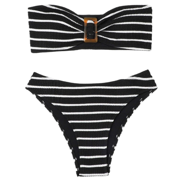 Dame Bandeau-bikini med elegant rynkning og moderne stribemønster Stilla
