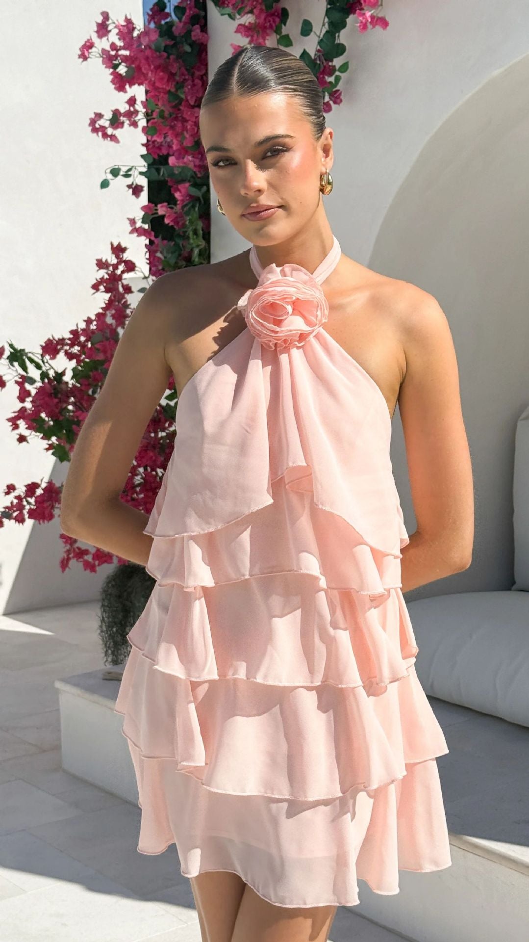 Kvinders Halter Ruffle Kjole med Lagdelt Design Stilla