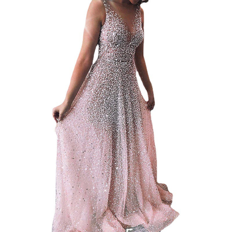 Dame Elegant aftenkjole med glitrende pailetter og flydende skirt Stilla