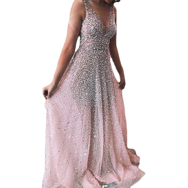 Dame Elegant aftenkjole med glitrende pailetter og flydende skirt Stilla