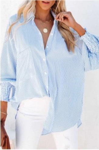 Damer Oversize Skjortebluse med modetræk og stribemønster Stilla