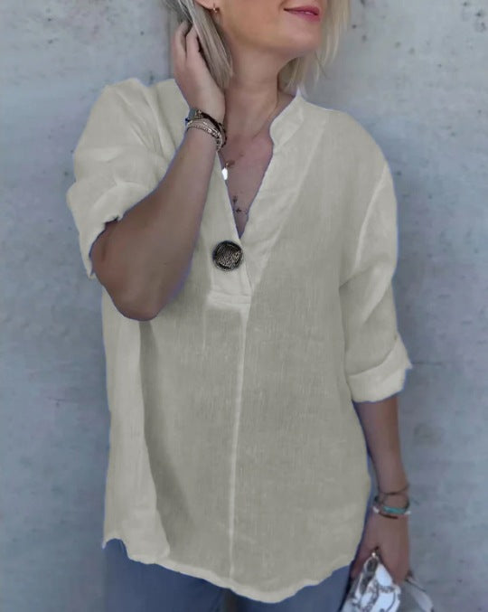 Dame linnedbluse med knapdetalje Stilla