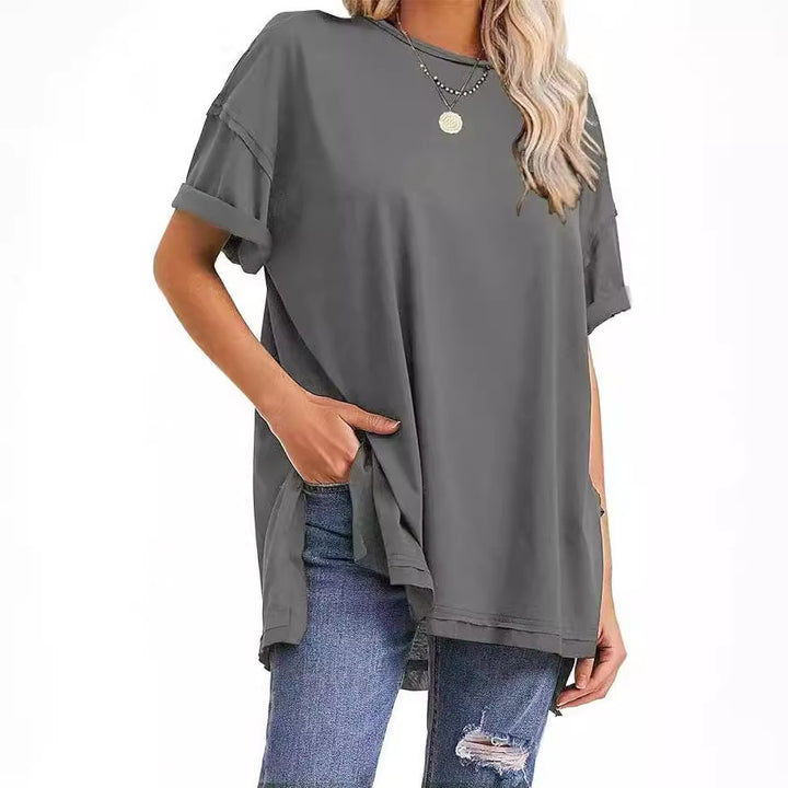 Dame afslappet oversized T-shirt med sidelommer og rund halsudskæring Stiila