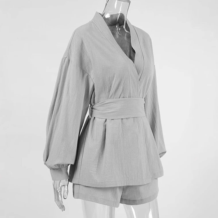 Dame moderne blazer-sæt med afslappet shorts og elegant bælte Stilla