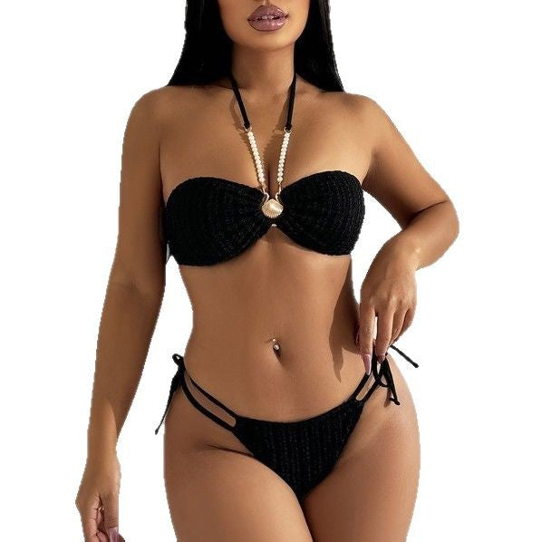 Dame Bandeau-Bikini-sæt med moderne perle-betoning Stilla