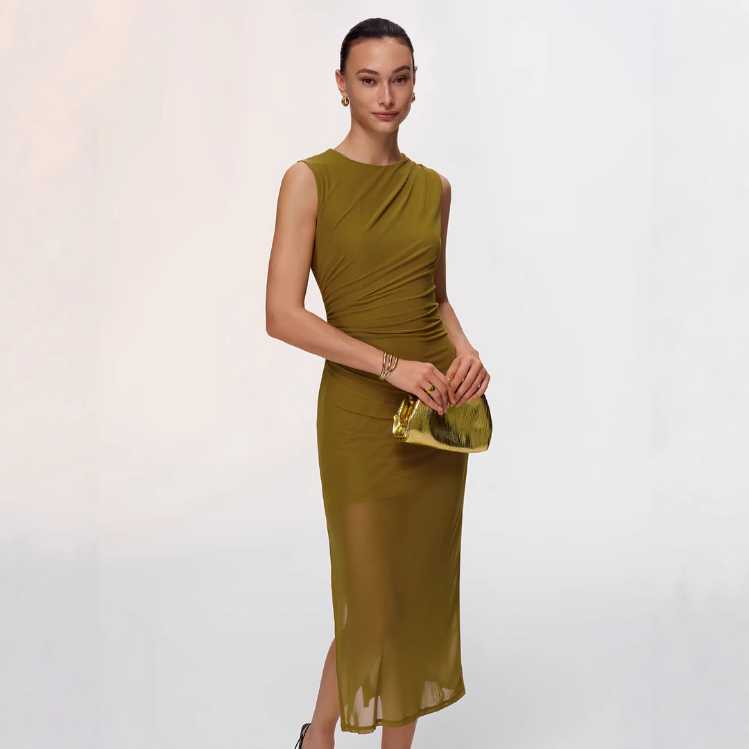 Dame Elegant Wrap Dress med Figurformende Design og Dragende Samlede Elementer Skovae