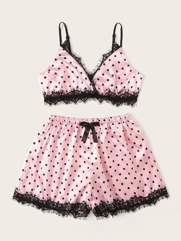 Dame Polka-Dot Spids Pyjamas Sæt Stilla