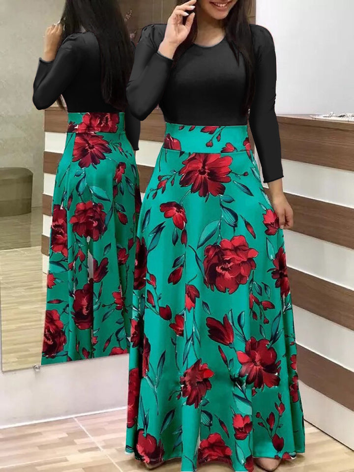Dame Elegant maxikjole med grafisk print og fleksibel bånd Skovae