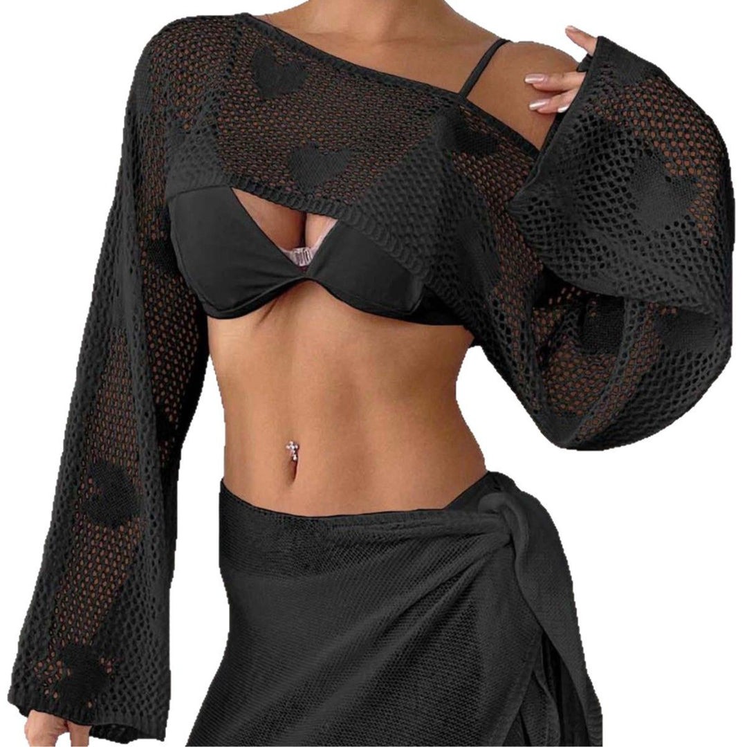 Dame Hjerteprint Net Strand Cover-Up Sæt Stilla
