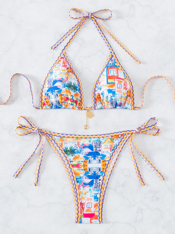 Dame triangel-bikini med legende palmeprint Skovae