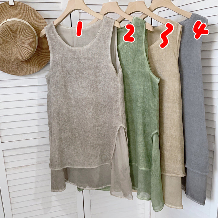 Femme Breezy Linned Maxi Kjole med Højslids Detalje Stilla