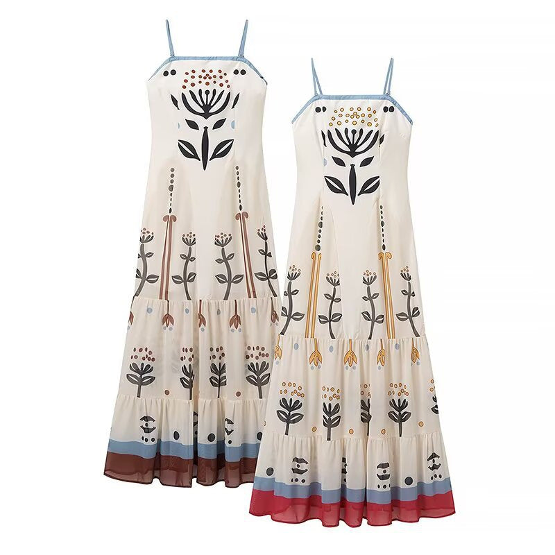 Dame Maxi Kjole med blomstertryksdesign og legende flæse stil