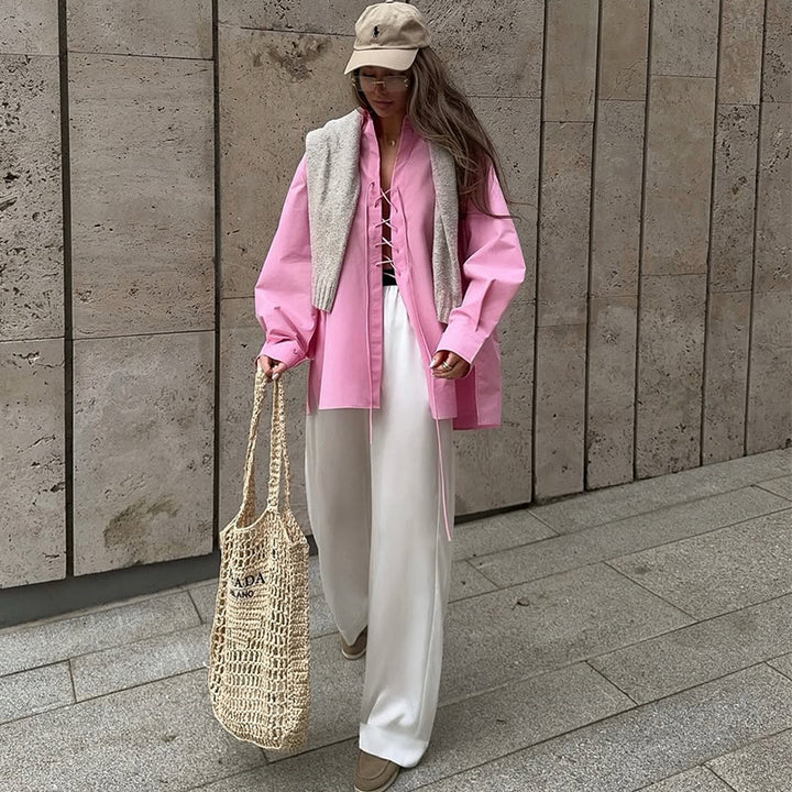 Dame Oversized Skjorte med Snørebånd Stilla