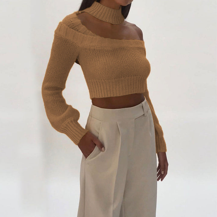 Dame Cropped Strikpullover med asymmetrisk udskæring Stilla