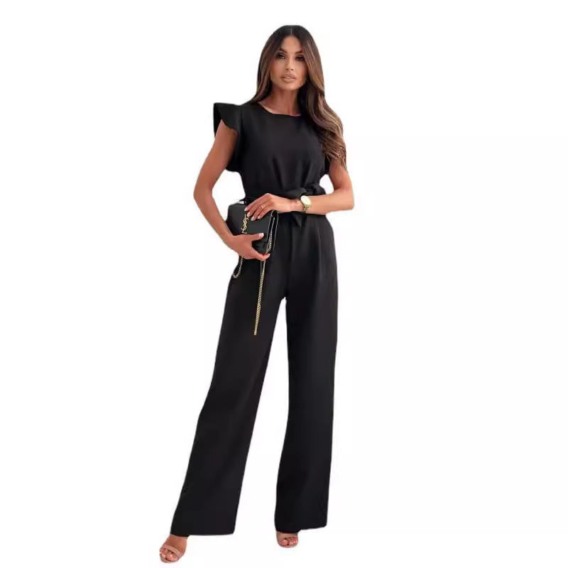 Dame Elegant Bred Ben Jumpsuit med Flæseærmer og Tegningsdetalje Stilla
