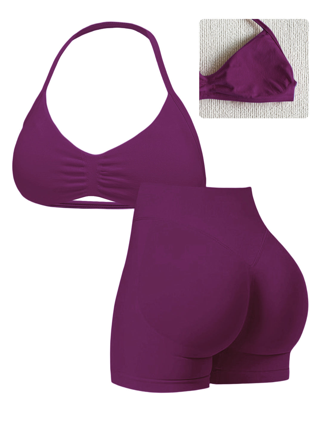 Dame sport-bikini-top med højt skårne shorts og sømløs design Skovae
