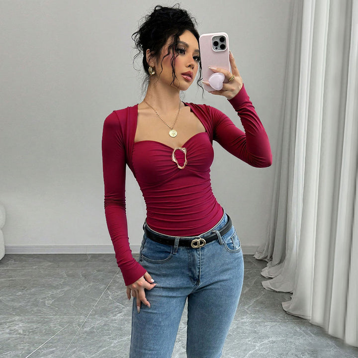 Damer figure-hugging bodysuit med elegant hjerteudskæring og draperingsdetaljer Stilla