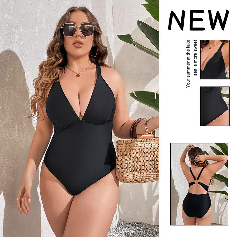 Dame højt skåret swimsuit med dyb V-hals Skovae