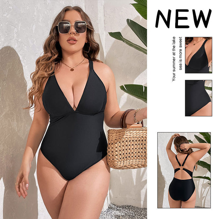 Dame højt skåret swimsuit med dyb V-hals Skovae