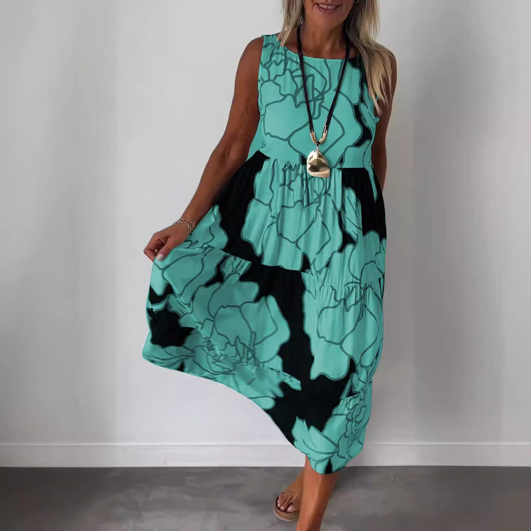 Dame blomsteret Midi-kjole med vid pasform og luftig fit Stilla