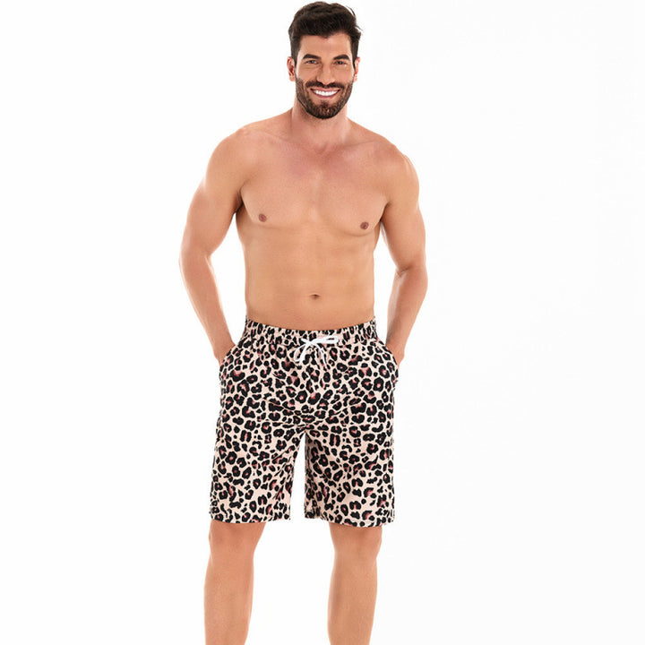 Herren badeshorts i moderne leopardmønster med justerbar talje Skovae