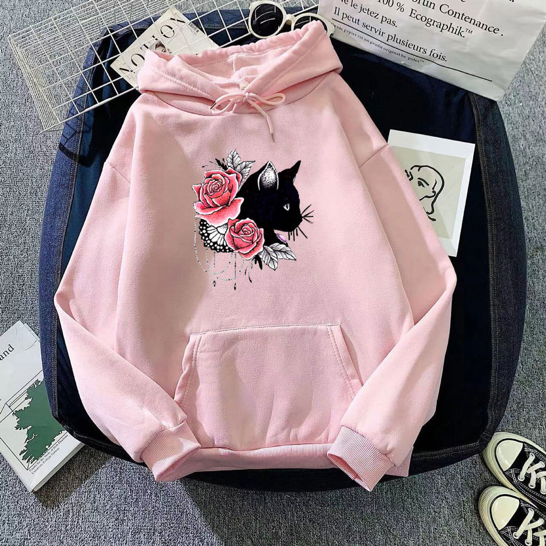Kvinders hoodie med blomsterkat design Skovae